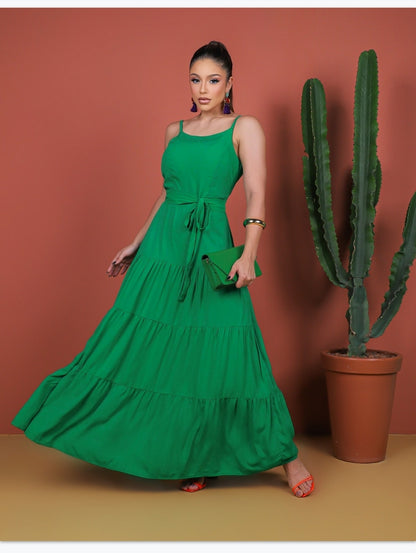 Vestido longo com cinto
