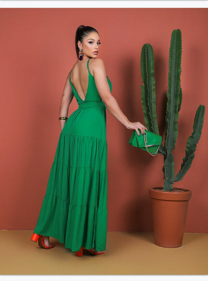 Vestido longo com cinto