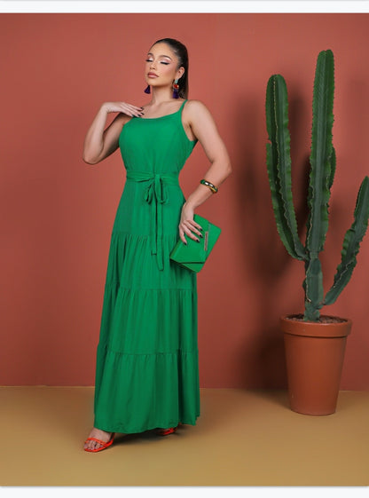 Vestido longo com cinto
